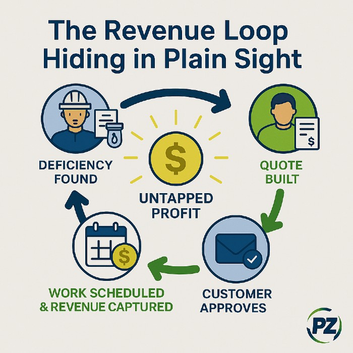 Deficiency management workflow in ProfitZoom showing quoting process