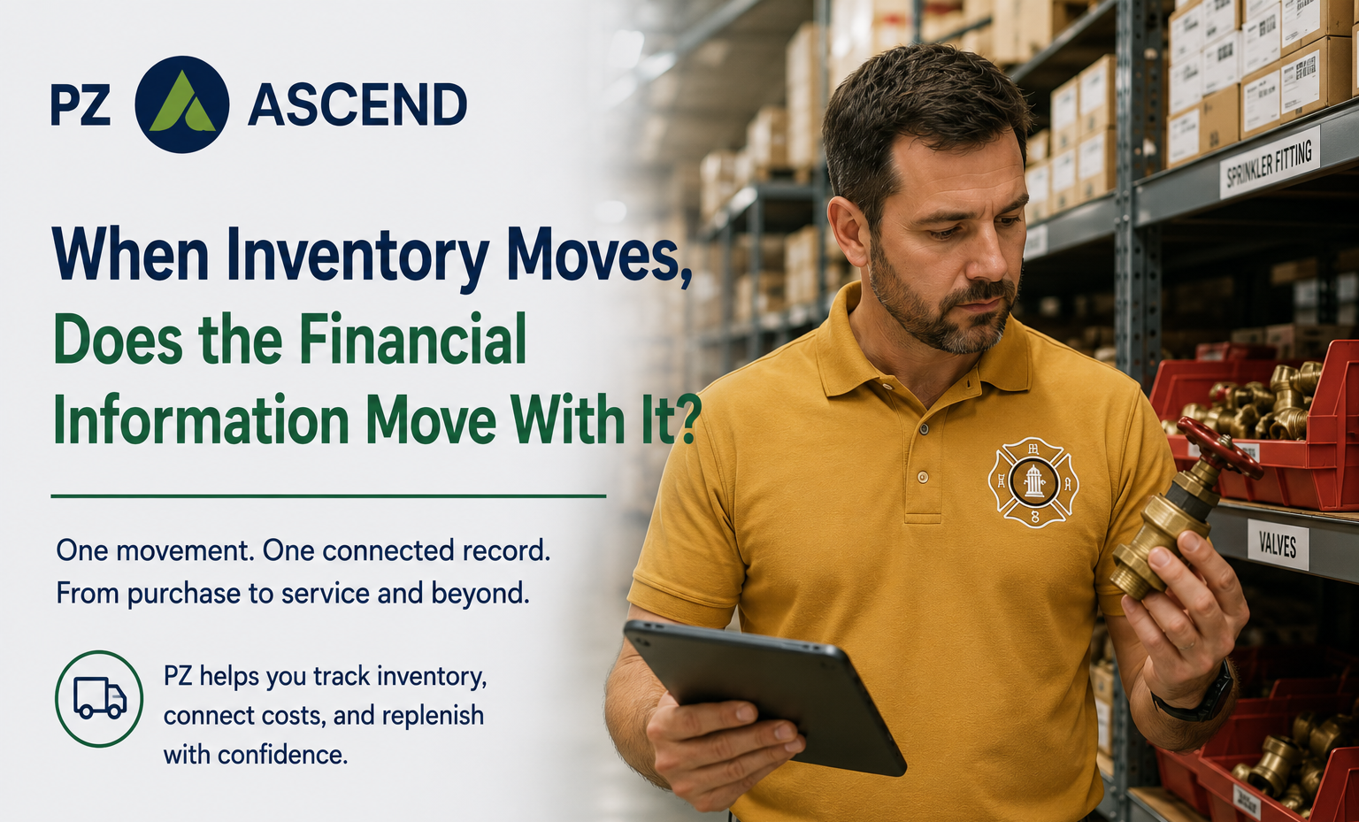 Fire protection inventory manager using PZ to track material movement, costs, and replenishment across warehouse and field operations.